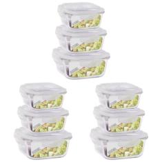 Jogo 9 Pote Vidro Hermético Marmita Kit Quadra 3 Tamanhos - Quality Ho