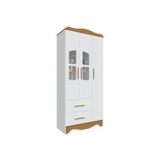 Guarda Roupa Bebê Moveis Peroba Lisi 03 portas MDF , Branco Amêndoa