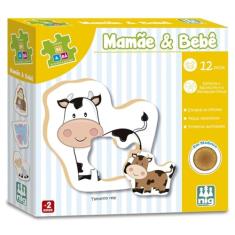 Nig Brinquedos Jogo Educativo Madeira Be a Bá Mamãe e Bebê 12 Peças