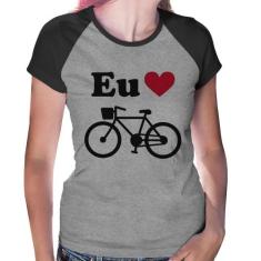 Baby Look Raglan Eu Amo Bicicleta - Foca na Moda, Cinza, Preto, GGG
