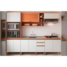 Cozinha Modulada Completa Thela Macadâmia 5 Peças (2Aéreos+2Balcões+1P