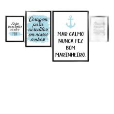 Kit 04 Quadros Decorativos Mar Calmo Azul 45x34Cm