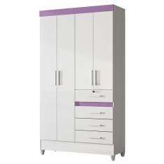 Guarda Roupa Solteiro Sobral 4 Portas e 4 Gavetas - Moval Branco/Lilás