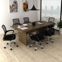 Kit 7 Peças com Uma Mesa de Reunião e 6 Cadeiras de Escritório Tela Mesh Espresso Móveis Nogal