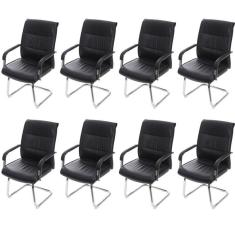 Kit 8 Cadeiras para Escritório Interlocutor Estofada em Sintético Estocolmo 3323 Preta