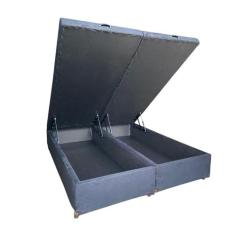 Cama Box Baú Queen Bipartido Suede Preto Com Pistão A Gás, Estrutura R