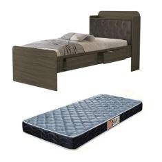 cama solteiro tamires com capitone estofado com duas gavetas prateleir