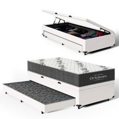 Cama Box Baú com Colchão de Espuma D33  Ortobom Airtech 100 + Auxiliar Unique Solteiro 88cm