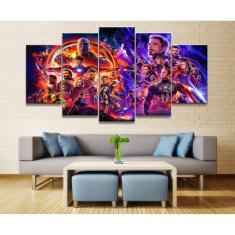 Quadro Decorativo Vingadores ultimato 5 peças 130x65 cm em t