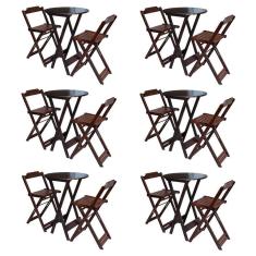 Kit 6 Jogos De Mesa Bistrô De Madeira Com 2 Cadeiras Dobravel Imbuia - Marrom
