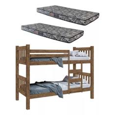 Beliche Solteiro Caribe Vira 2 Camas Solteiro C/Grade Proteção E Escada C/ 2 Colchões D-23 - Castanho