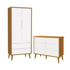 Jogo de Quarto Infantil Theo Guarda Roupa 2 Portas e Cômoda 6 Gavetas com Pés Amadeirado - Reller Móveis