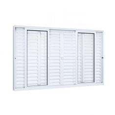 Janela de Alumínio Veneziana 120x150cm 4 Folhas Móveis 2 Fixas com Vidro Lucasa Eccellente Branco