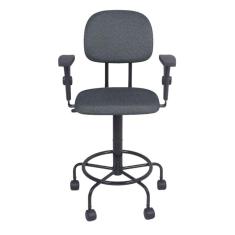 Cadeira secretaria caixa alta c/ braço regulagem - L duplo base de ferro com apoio de pés rodízio tecido cinza/preto