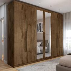 Guarda-Roupa Casal Madalena 6 Portas 6 Gavetas 100% Mdf com Espelho Brauna - Panorama Móveis