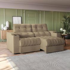Sofá 230cm com Porta Copos Retrátil e Reclinável Premier  Cinza