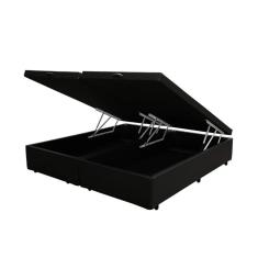 Cama Box Baú Casal 138 Bipartido Bello Box - Tecido Sintético Preto