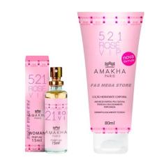 Kit Presente Feminino Perfume Hidratante 521 Vip Rose Amakha - Amakha 