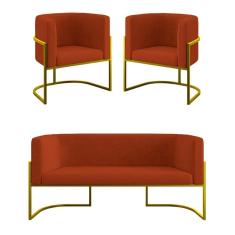 Kit Sofá 2 Lugares + 2 Poltronas Para Recepção Balaqui Terracota