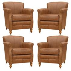 Kit 04 Poltronas Decorativas Sala de Estar Brunei Pés Madeira Couro Me