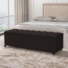 Recamier Baú com Rodízios Cancun 1,83m Linho Marrom Escuro - VILLA CAS