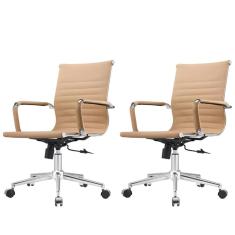 Kit 2 Cadeiras Giratória Baixa Office Manhattan Esteirinha Fratini Revestida em (PU) Fendi Base Rodízio