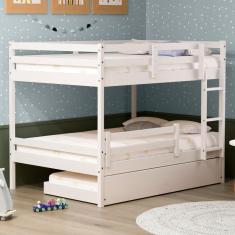 Treliche Casal Casal Eco Com Grade De Proteção Madeira Maciça Branco Mobilistore