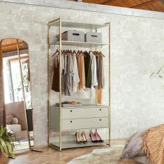 Guarda Roupa Closet Industrial Com Cabideiro 2 Gavetas Olivar Off White