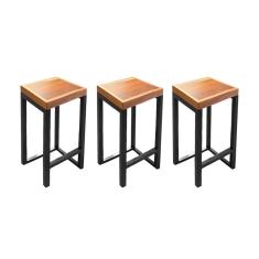 Kit 3 Banquetas Bistro Premium Estilo Industrial Preto