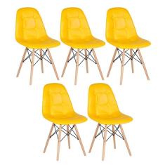Kit - 5 X Cadeiras Estofadas Eames Eiffel Botonê - Base De Madeira Clara - Amarelo