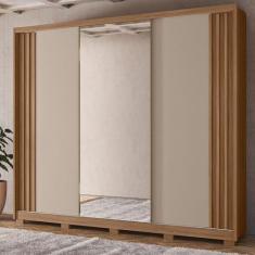 Guarda-roupa Casal 3 Portas de Correr 6 Gavetas com Espelho e Pés Ariz