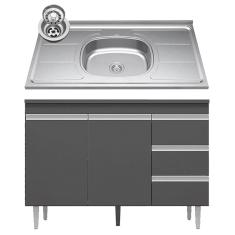 Balcão Gabinete com Pia Inox 120cm Andréia 2 Portas Cinza – AJL Móveis
