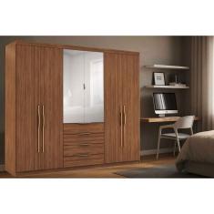 Guarda Roupa Casal 6 Portas (2 c/ Espelho) e 4 Gavetas Giardino Nogueira Touch - Demóbile