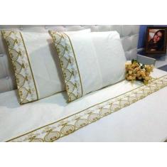 Jogo Lençol Bordado Richilieu king 4 Peças Percal 200 Fios 100% algodã