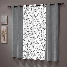 Cortina Estampada Janela Sueli Cinza 200x180cm Realce Top