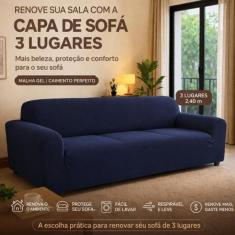 Capa Para Sofá 3 Lugares Malha Gel Arte Cazza, AzulMarinho
