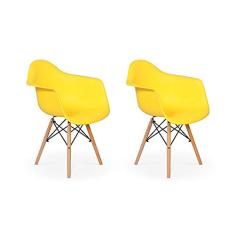 Conjunto 2 Cadeira Charles Eames Wood - Daw - Com Braço - Design - Amarela