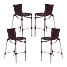 Kit 4 Banquetas Fortaleza Em Alumínio Alta Edícula Cozinha E Balcao Tabaco