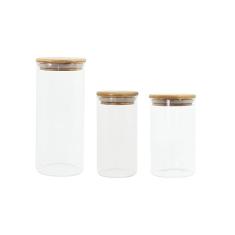 Potes de Vidro P/Mantimentos C/Tampa Bambu Oikos - 3 Pçs
