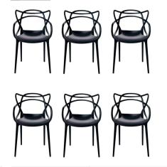 Kit c/6 Cadeira Allegra Masters Polipropileno Sala,Cozinha, Jantar, Empilhavel Preta