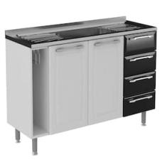 Balcão para Cozinha Itatiaia Diamante 4 Gavetas, 2 Portas e Pia Inox 120cm