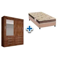 Cama Box Solteiro + Colchão Comfortpedic D28 + Guarda Roupa Sonare Canela
