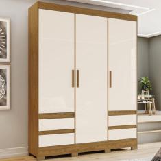 Guarda Roupa Solteiro 3 Portas 4 Gavetas Lema Briz Marrom/Off White