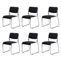 Kit 6 Cadeiras Escritório Interlocutor Dakar Preta Base Fixa Cromada