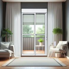 Porta de Correr com Persiana Integrada 2 Folhas Móveis 230 X 120 Elite com Fecho Automático Vidro Li Branco