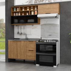 Cozinha Modulada 3 Peças Mdf com Aéreo 1200cm Porta de Vidro Basculante Toscana Freijó
