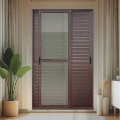 Porta de Correr Venez. 3 Folhas Moveis 210 X 200 Elite com Fechadura Tetra Vidro Liso Corten