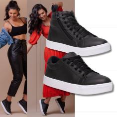 Kit Tênis Feminino Preto Clássico + Tênis Feminino Cano Longo Preto Visual Moderno.