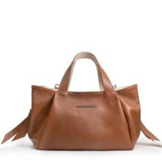 BOLSA FEMININA EM COURO ALÇA DE MÃO PRETO COM CARAMELO “REGINA ZAQUI”-Feminino