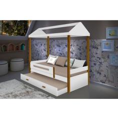 Cama Montessoriana Infantil Sara Solteiro C/ Cama Auxiliar - Branco/am